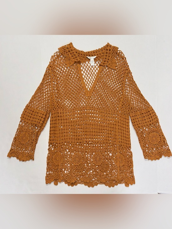 Cato Other - Brown Boho Crochet Top Women’s M Cotton Cover-Up Tunic Mini Dress Cottagecore